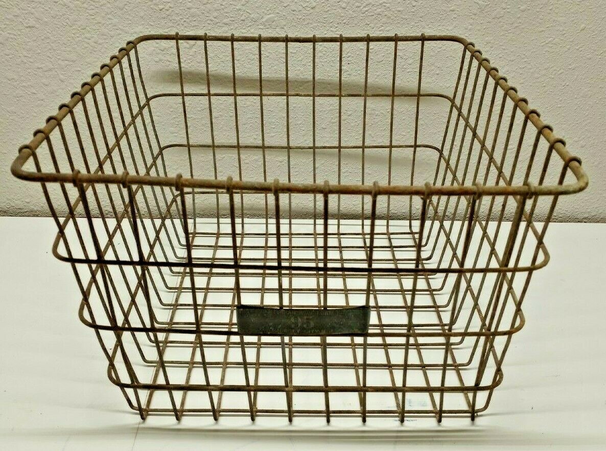 Vtg AMERICAN WIRE FORM CO LOCKER GYM WIRE BASKET TAG 95 JERSEY CITY N J 13x12x8 eBay