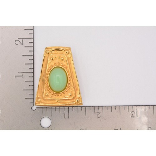 Givenchy Green Cabochon Earrings Brushed Gold Chunky Signed Vintage 1980s BinQ - Picture 12 of 12