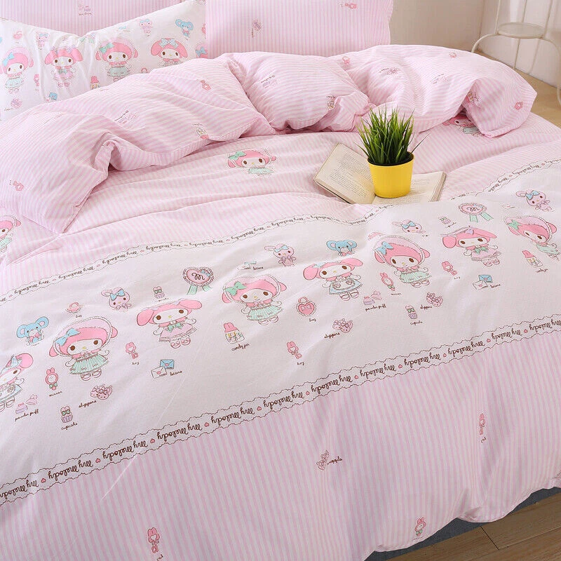 Juego de cama de algodón My Melody sábana funda de edredón funda de almohada juego de 4 piezas para niños Foto 3 de 4