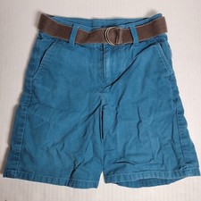 Janie and Jack Boy's Size 3 Belted Cotton Twill Shorts in Blue With Brown Belt