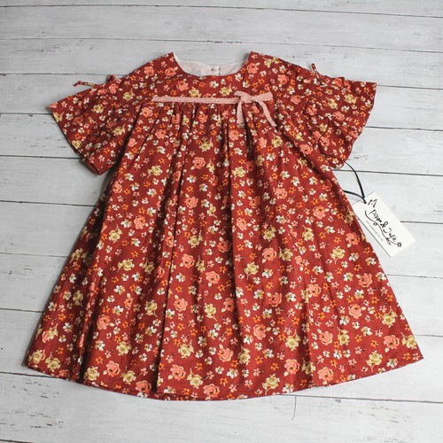 Pippa & Julie Girl's Dress Size 5 5T Brown Floral Cottagecore Calico 3/4 Sleeve - Picture 2 of 9