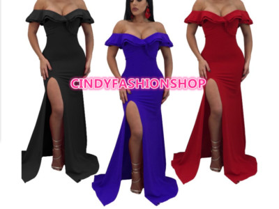 USA Women Fashion Strapless Front High Split Wedding Party Club Prom Dress  #P