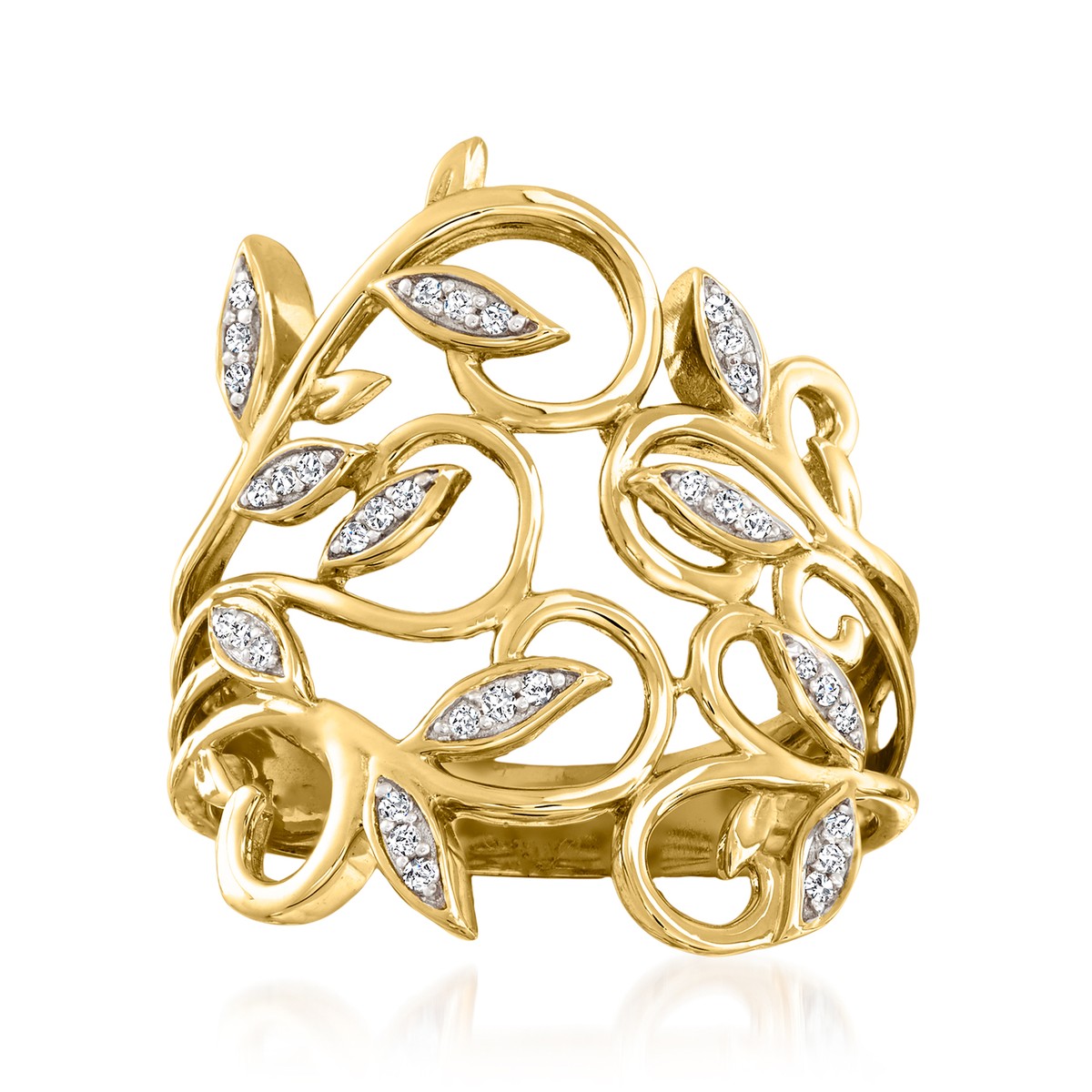 美品【レア】Ross Simons ヴィンテージ 天然石 コンビリング ゴールド Ross-Simons 0.10 ct. t.w. Diamond Leaf Ring in 14kt Yellow