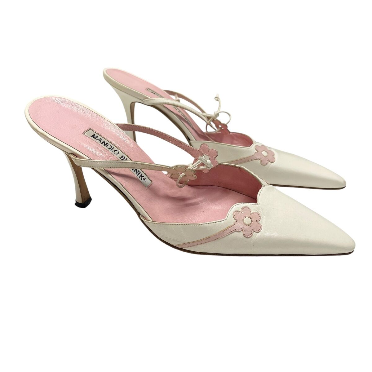 Manolo Blahnik Randola Flower Ankle Tie Mules Heels Size 37 Manolo Blahnik Randola Flower Ankle Tie Mules Heels Size 37