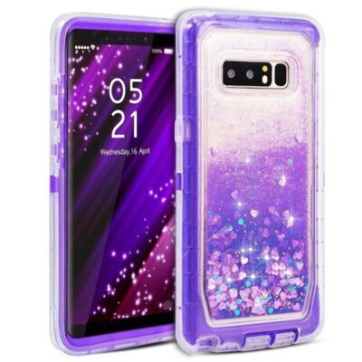 For Samsung S8 Plus Transparent Heavy Duty Glitter Quicksand Case w/ Clip PURPLE