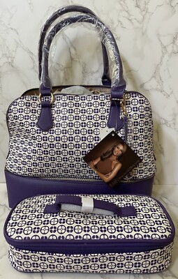 IMAN Global Chic Purple Logo Print Dome Purse Satchel New w/ Tags NWT