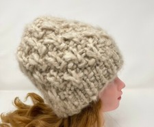 Women Hat Soft Beanie Hand Knit 100  Cashmere Beige color Warm Beret gift