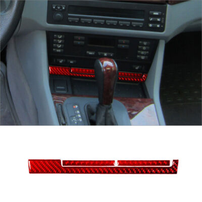 For BMW 5 Series E39 Red Carbon Fiber Car Interior Center Cupholder Cover Trim