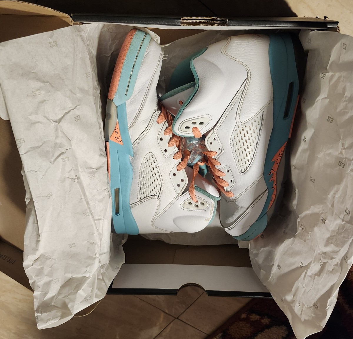Jordan 5 Retro Size 7Y'Light Aqua' Original Box 440892-100 Jordan 5 Retro Size 7Y'Light Aqua' Original Box 440892-100