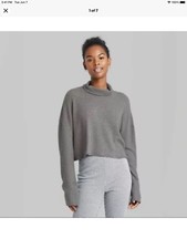 Women's Long Sleeve Turtleneck Cozy Boxy Cropped T-Shirt Wild Fable Gray NWT M