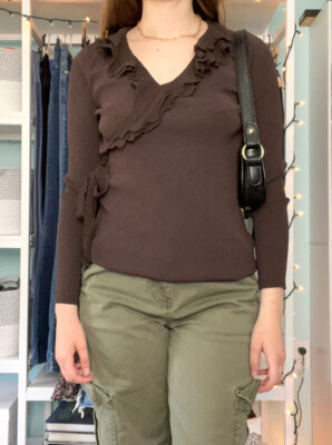 Vintage Chocolate Brown Ruffle Top 🤎 | eBay