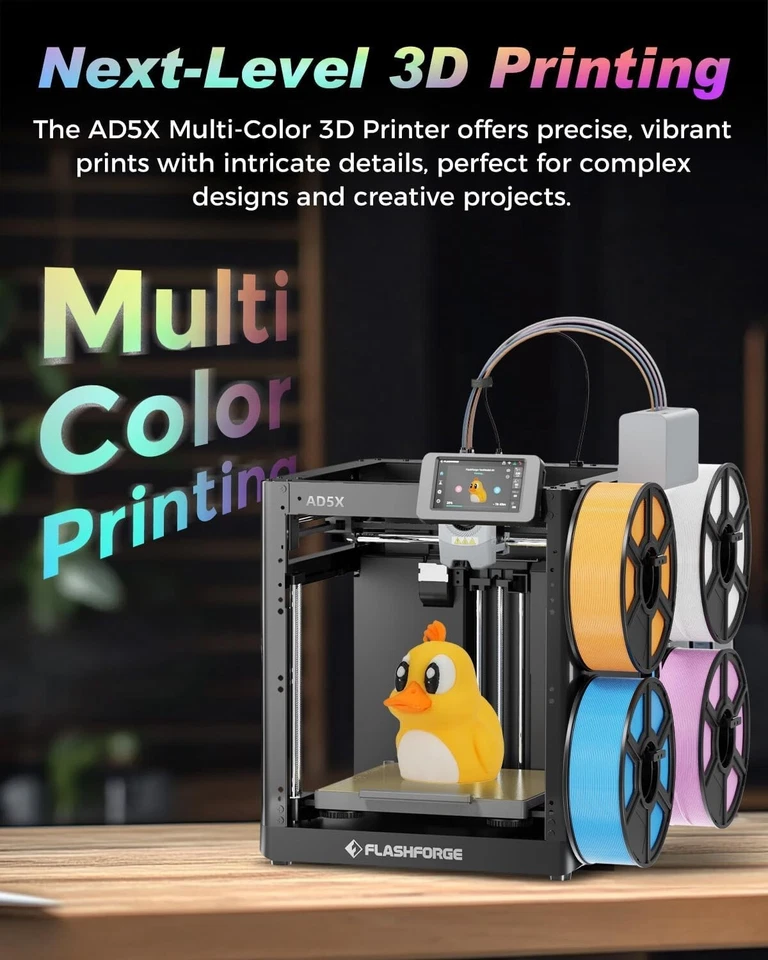FLASHFORGE AD5X Multi-Color 3D Printer Max 600mm/s Print Auto Leveling Core XY - Image 3 of 4