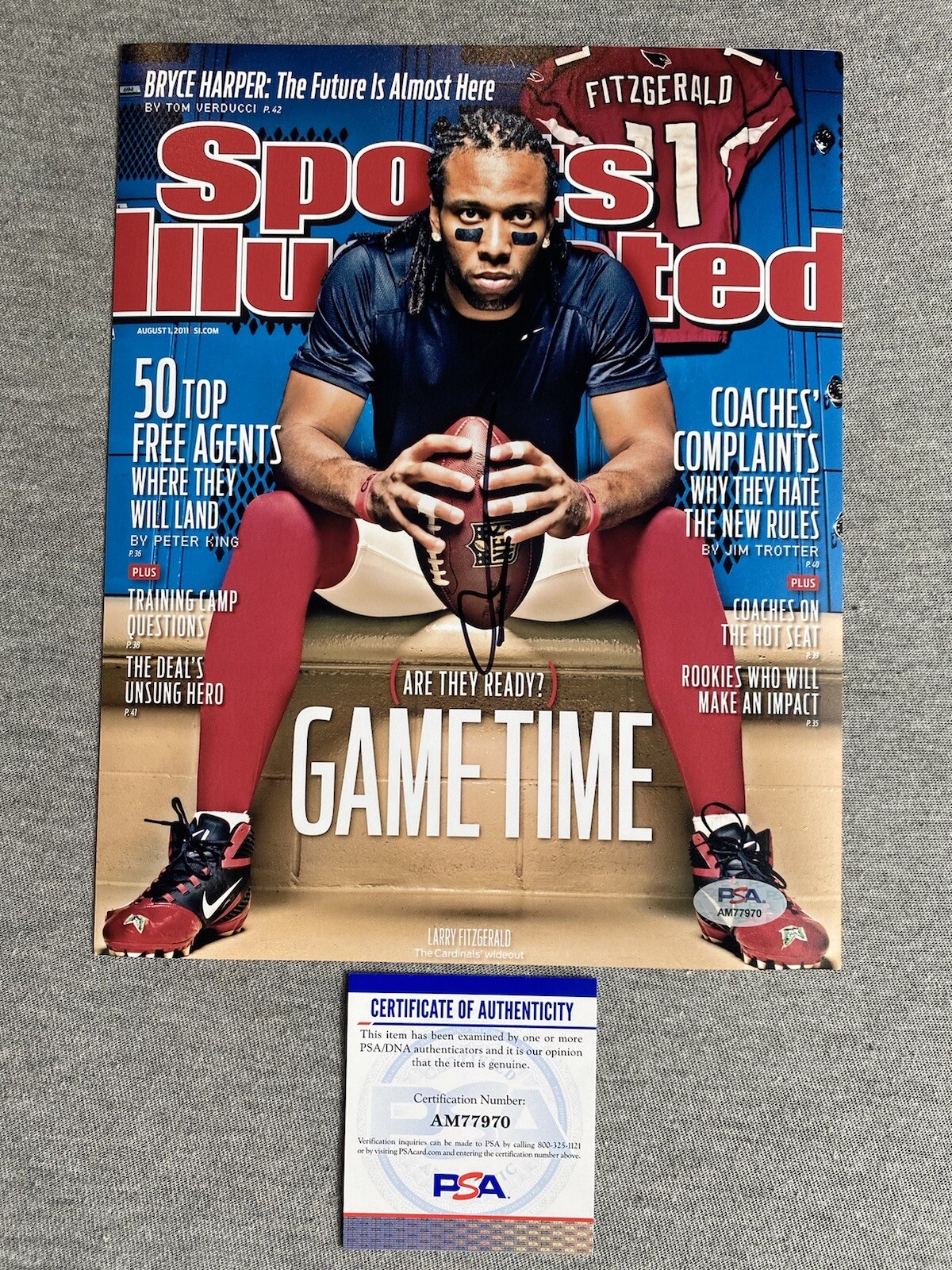 Larry Fitzgerald Autographed Signed Arizona Cardinals CARDINALS 8x10 SPORTS ILLUSTRATED 8/11 COVER PHOTO PSA 7 