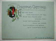 20's 30's Candle & Holly Davis embossed vintage Christmas Greeting card **C3