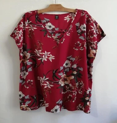 Blouse rouge bordeaux à fleurs polyester T44 Shein (2504028) - Photo 1/4