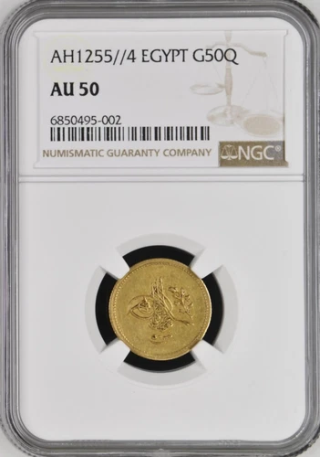 EGYPT - OTTOMAN , GOLD 50 QIRSH SULTAN ABDUL MEJID 1255/4 AH NGC AU 50 , RARE15