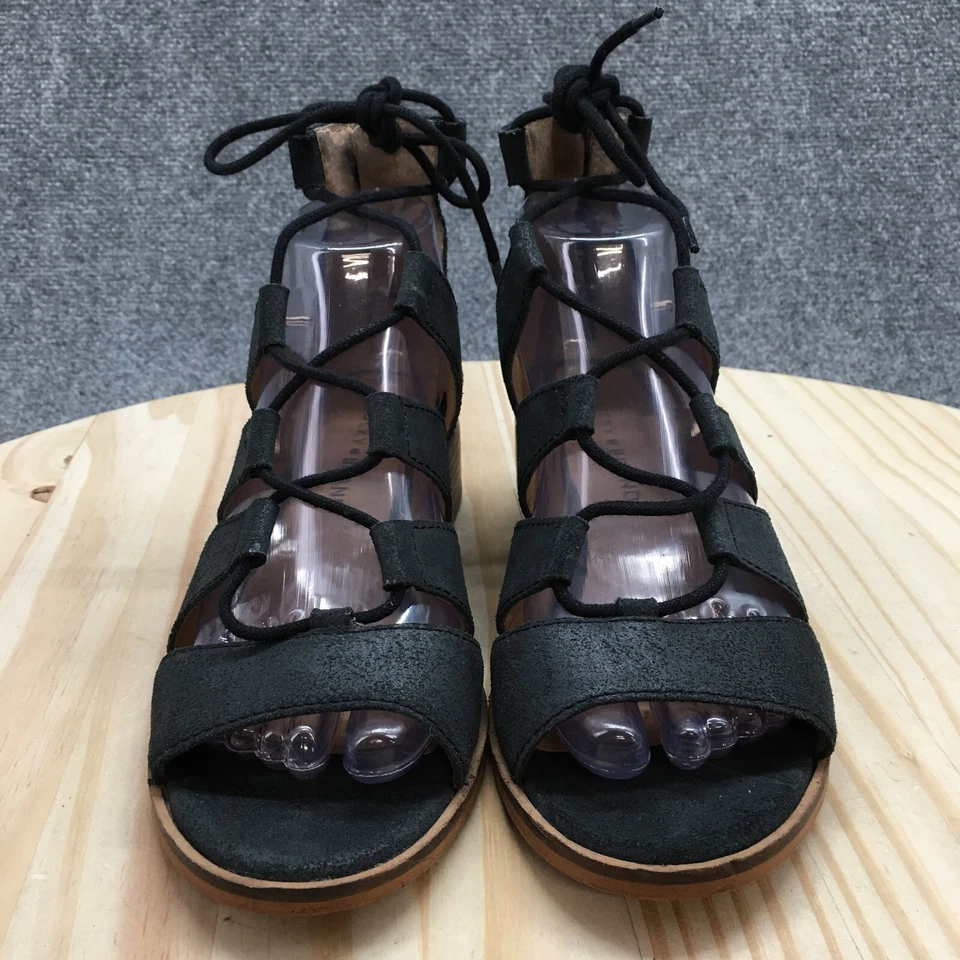 Lucky Brand Sandals Womens 7 M Tazu Casual Back Zip Ankle Strappy Black Leather - Image 4 of 4
