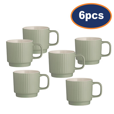 6 Stück 355 ml Grün Geprägt Becher Keramik Tee Kaffee Heißgetränke Gerippt Tasse Küche