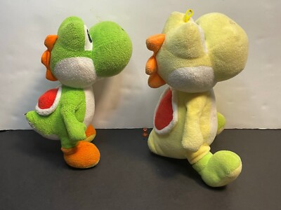 set of 2 Super Mario Yoshi plush toy stuffed animal doll 10'' tall green yellow