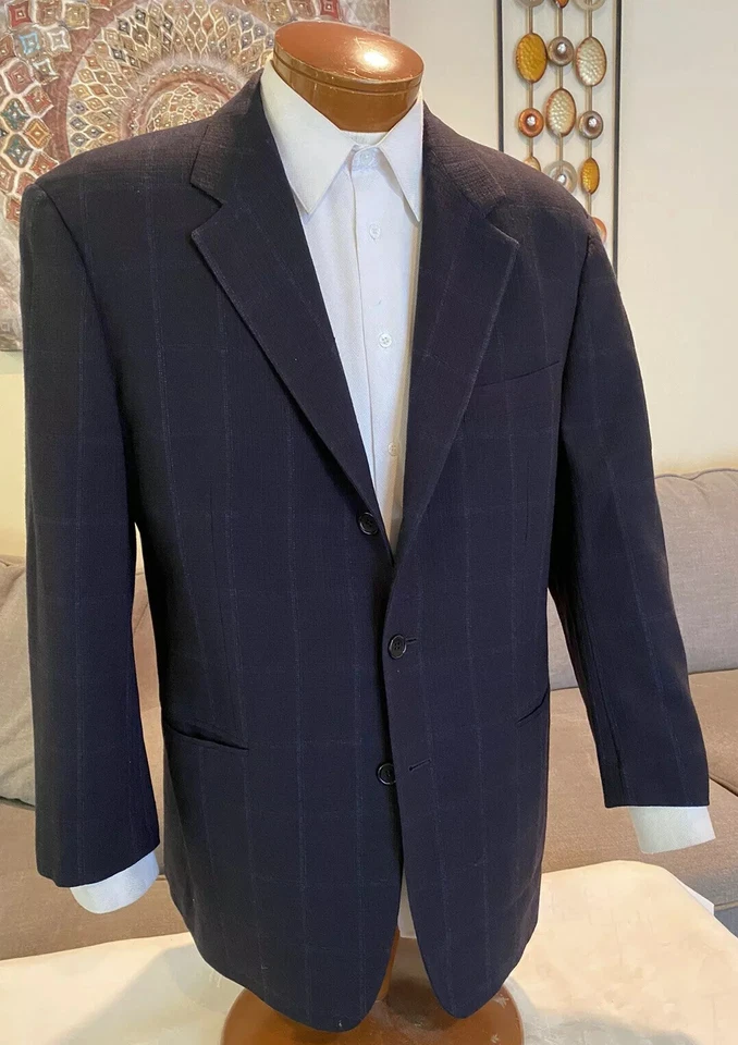 Jaqueta Blazer Vestimenta Azul Marinho Xadrez Lã Cashmere Tamanho 42 R Estado perfeito! - Imagem 4 de 4