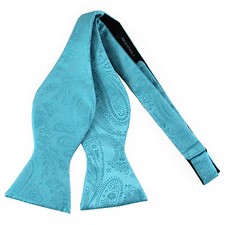 New men's self tie free style bowtie paisley polyester formal turquoise blue