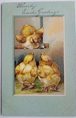 Herzliche Ostergrüße. Prägekarte mit Küken.