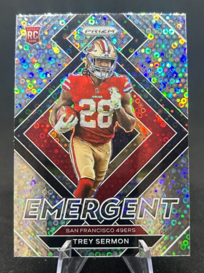 Trey Sermon 2021-22 NFL Panini Prizm Silver Disco Emergent Rookie RC #E19 49ers