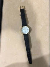 Mens Timex LA Cell Gold Tone Date Indicator Black Leather Strap Analog Watch G6