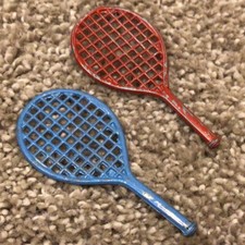 Vintage Miniature Metal Toy Tennis Rackets - Red Blue