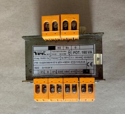 Varat Transformer 160vA Class F Primary 220/380/415V Secondary 0/19/24V 1 Phase