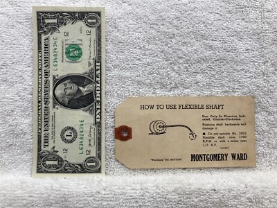 1890s 1900s 1910s 1920s Motor Flexible Shaft Tag Montgomery Ward