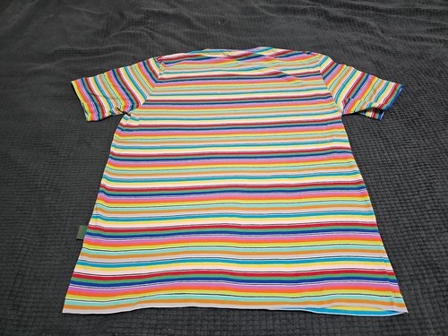Katharine Hamnett London Vibrant Rainbow Striped V-neck Short Sleeve Shirt SZ L - 第 3/10 張圖片