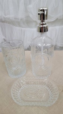 Victorian Trading 3pc Glass Peacock Feather Bath Set 17c