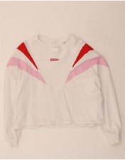 LEVI'S Womens Crop Sweatshirt Jumper UK 14 Medium White Colourblock Cotton BT20