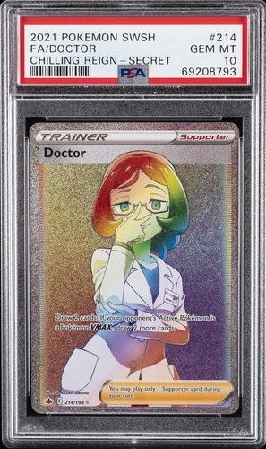 2021 POKEMON SWORD & SHIELD CHILLING REIGN SECRET #214 FULL ART/DOCTOR PSA 10