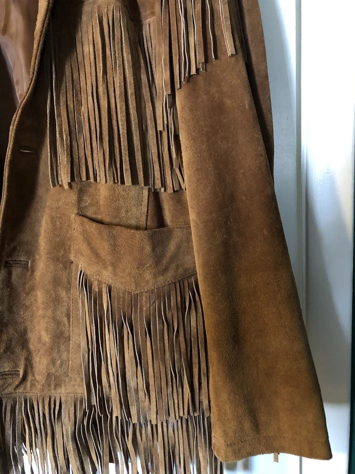 Chaqueta vintage de cuero con flecos para hombre L Foto 3 de 4