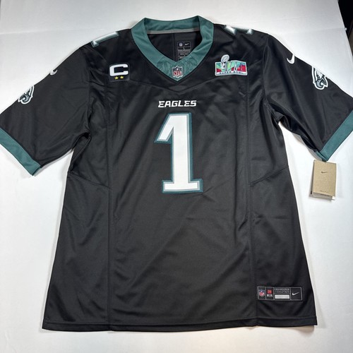 Jalen Hurts Philadelphia Eagles Captains Patch Super Bowl Jersey Black NWT Large