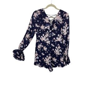 Intermix Silk Romper Thali Floral Print Navy Balloon Sleeve V-neck size 2 
