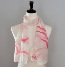 Vera Neumann Silk Blend Scarf: Pink Birds Clouds, Rectangle, Made in Japan