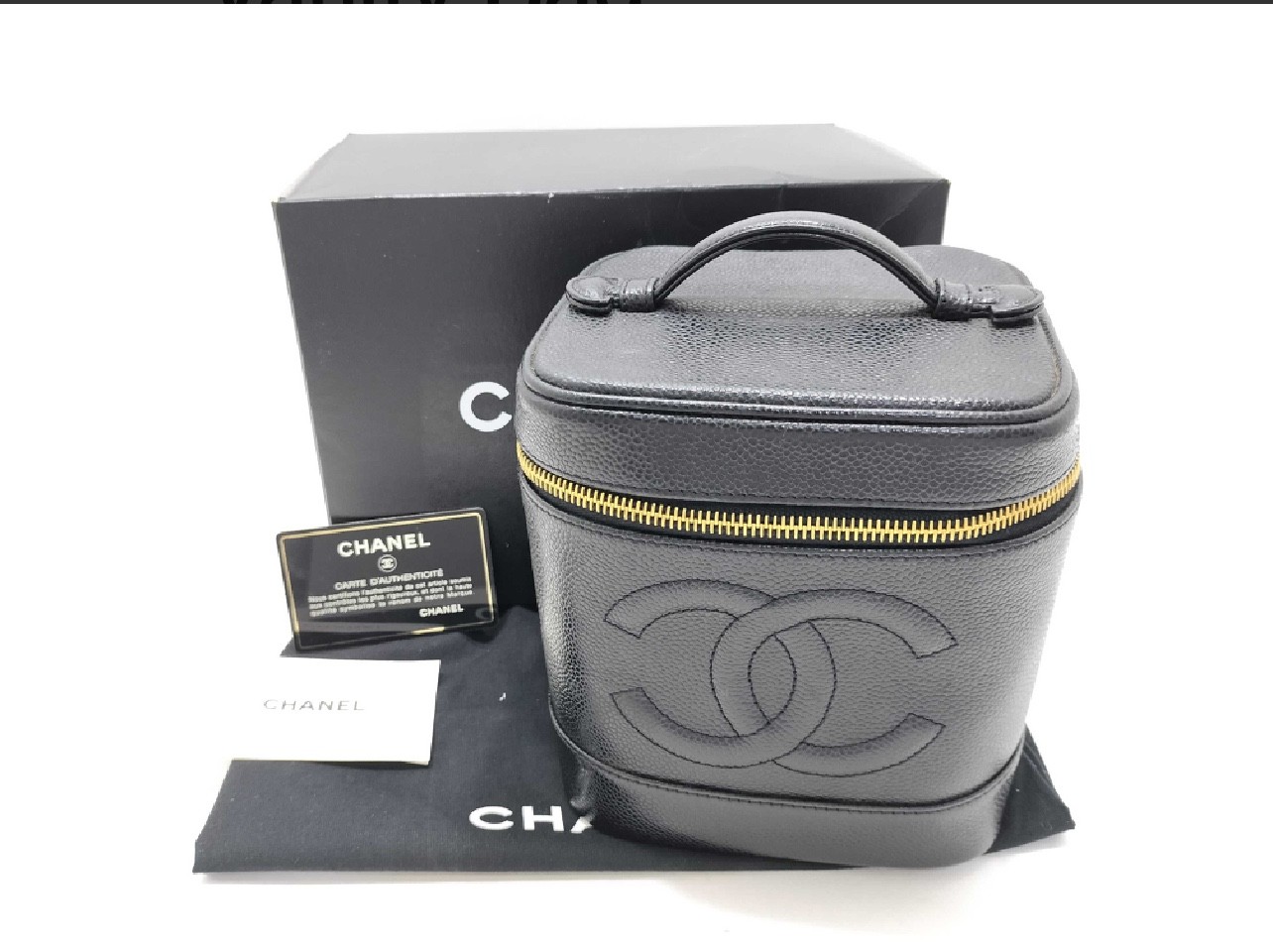 CHANEL Vanity Case Black Caviar Leather GHW– Full Set – Excellent Condition -