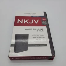 NKJV, Value Thinline Bible, Charcoal Leathersoft, Red... - Thomas Nelson