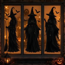 Halloween Witch Window Clings Reusable Static Stickers Spooky Party Home Decor