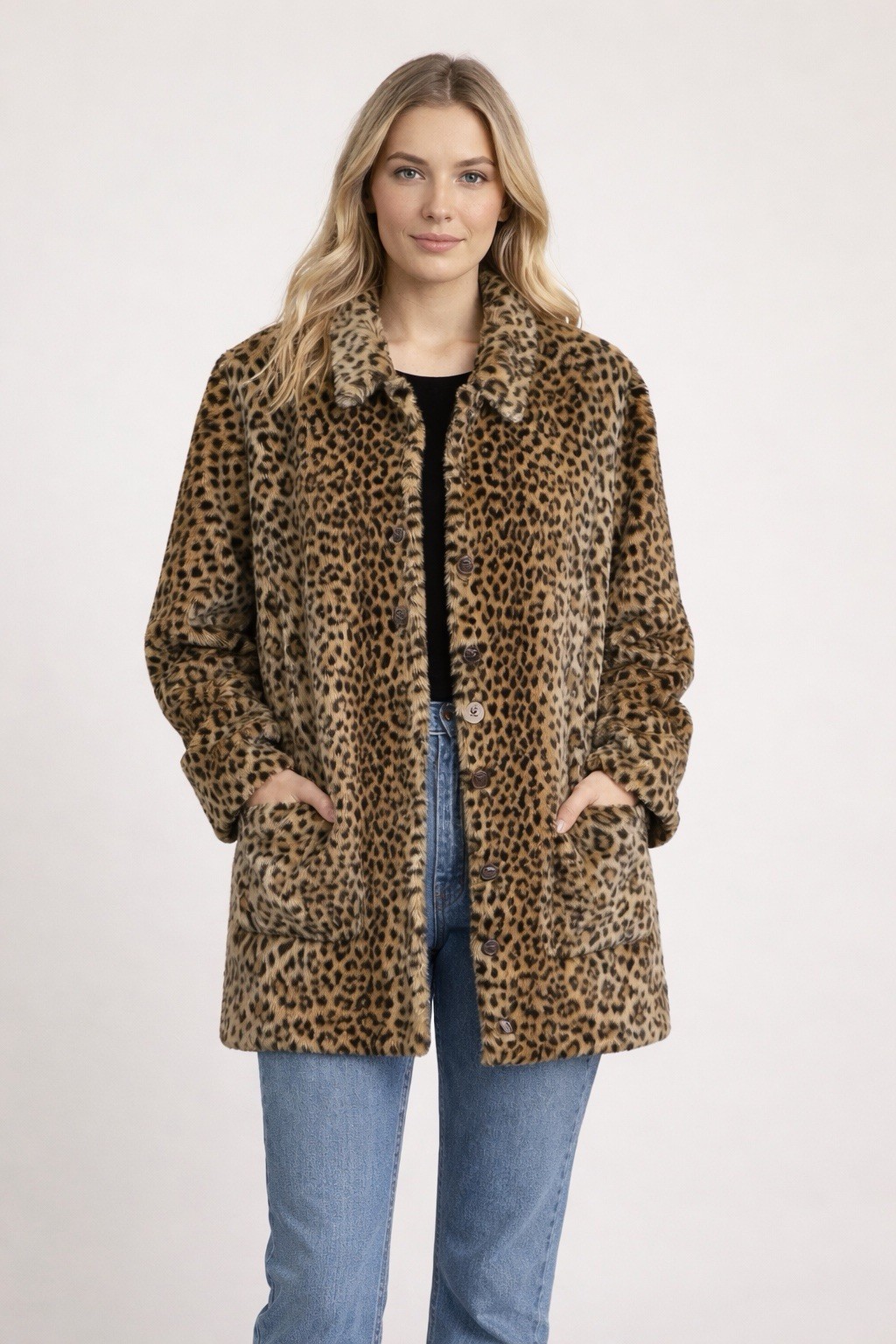 VTG Plush Faux Fur Cheetah Leopard Coat KarenKane Size M  Made In USA