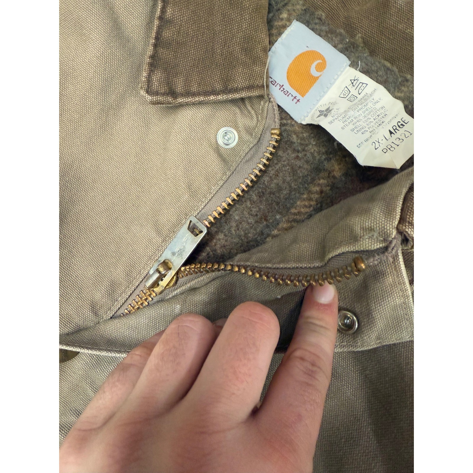 Carhartt Mens 2XL Large Tan Canvas Chore Coat Quilted Lined Work Jacket PB1321 thumbnail 5