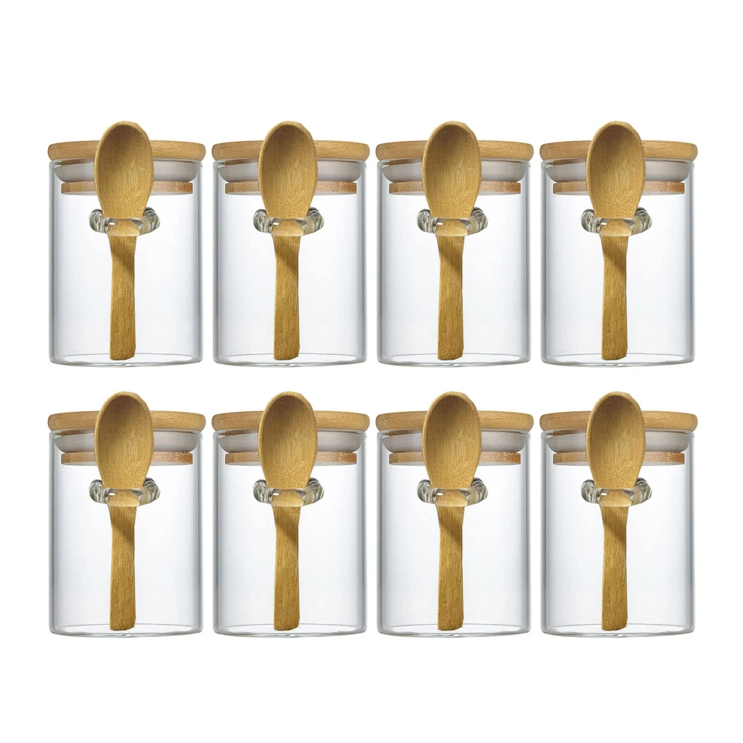Livejun 7.6 oz Airtight Mini Glass Jars with Bamboo Lids and 8 Ounces, clear