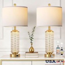 Dual-Light Table Lamps Set of 2 LED Nightstand W/ USB Charging Elegant Design