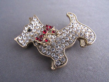 VINTAGE MONET GOLD TONE COLORED RHINESTONE SCHNAUZER DOG PIN BROOCH