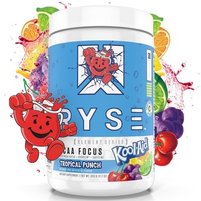 RYSE BCAA Focus Powder - Kool-Aid Tropical Punch - BCAA Supplement with Elect...