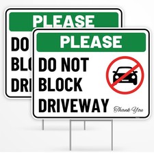 2PC Do Not Block Driveway Sign with Stake, 17 17 inches x 13 inches, Green