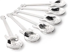 6 Pack Silver Guitar Dessert Spoons Stainless Steel Espresso Teaspoons